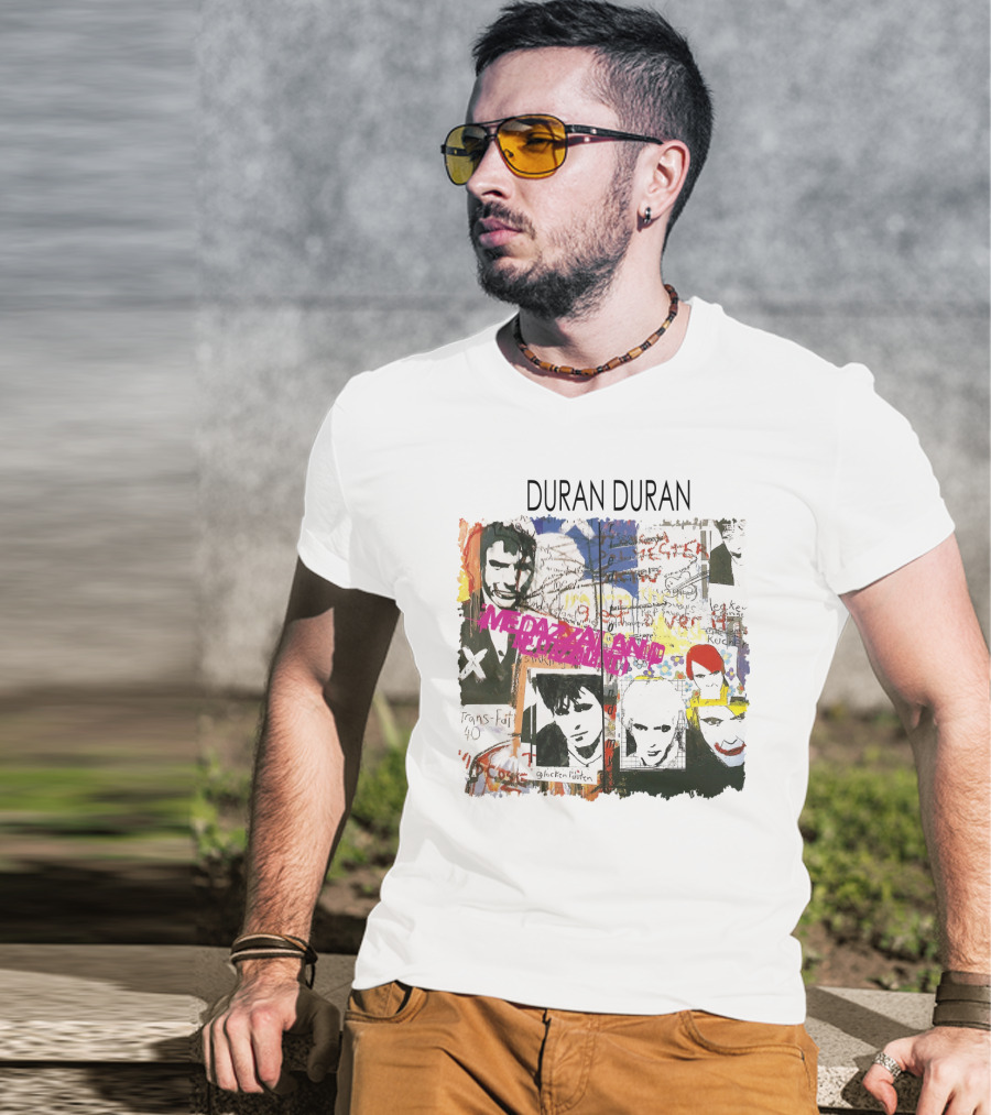 Duran Duran Medazzaland Collage Art With Faces And Graffiti Elements T-Shirt