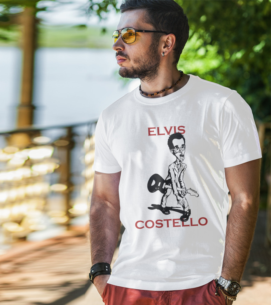Elvis Costello Caricature With Guitar T-Shirt