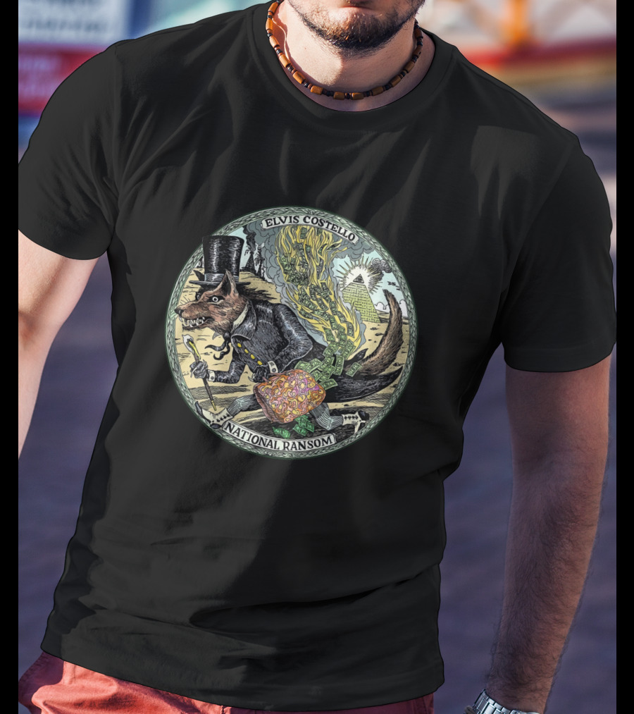 Elvis Costello EVCTL 31 National Ransom Wolf In Top Hat With Money And Pyramid T-Shirt
