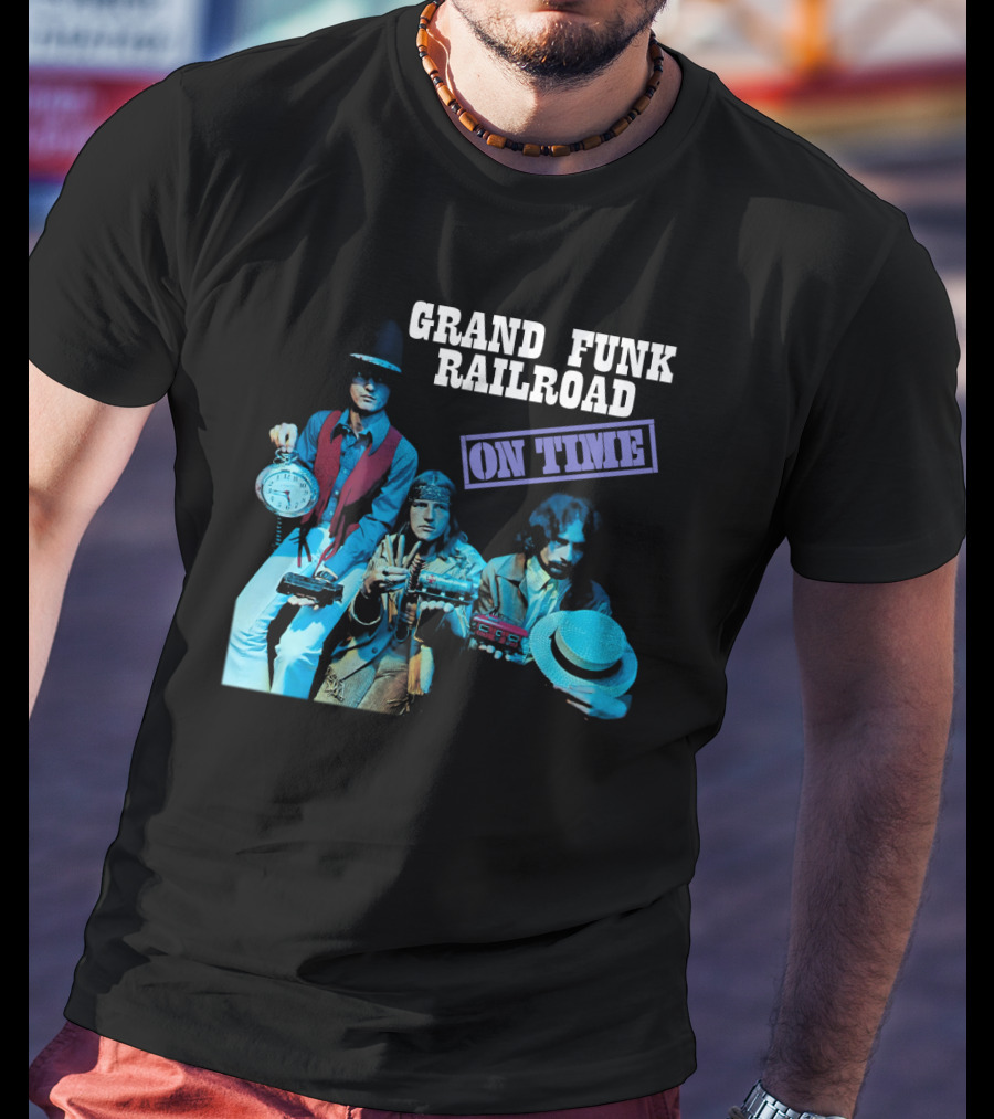 Grand Funk Railroad On Time Album Clock Train Photo T-Shirt