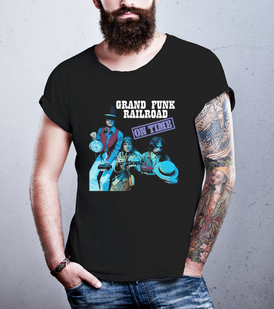 Grand Funk Railroad On Time Album Clock Train Photo T-Shirt