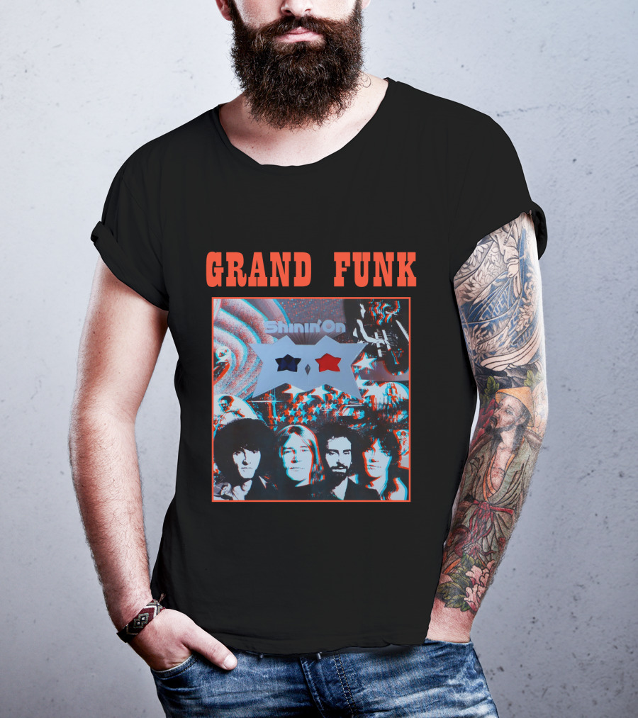 Grand Funk Shinin' On Album Cover With 3D Effect Band Members And Star Shapes T-Shirt