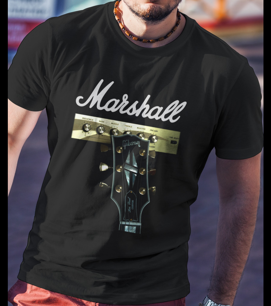 Marshall Amplification Gibson Guitar Headstock Presence Bass Treble Master Peavey T-Shirt
