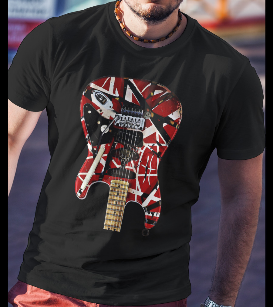 Red And White Striped Electric Guitar T-Shirt