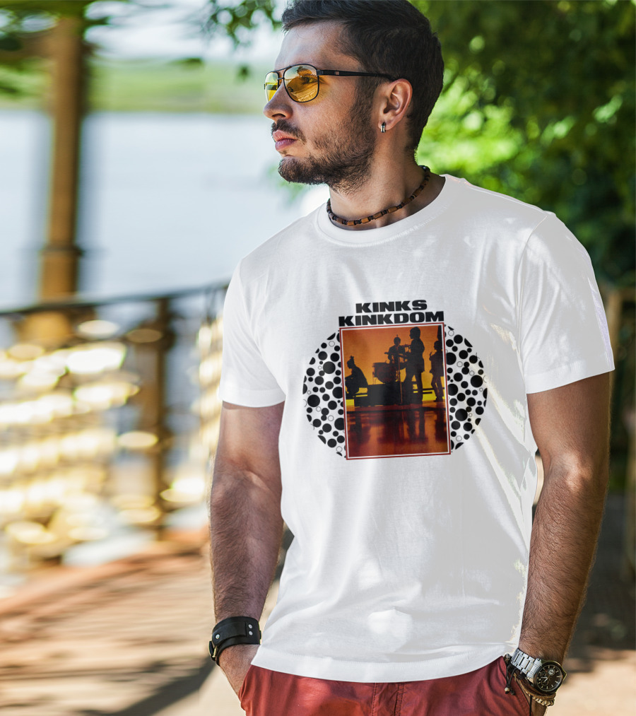 Kinks Kinkdom TKK 08 Band Silhouette With Drum Set And Spotted Circles T-Shirt