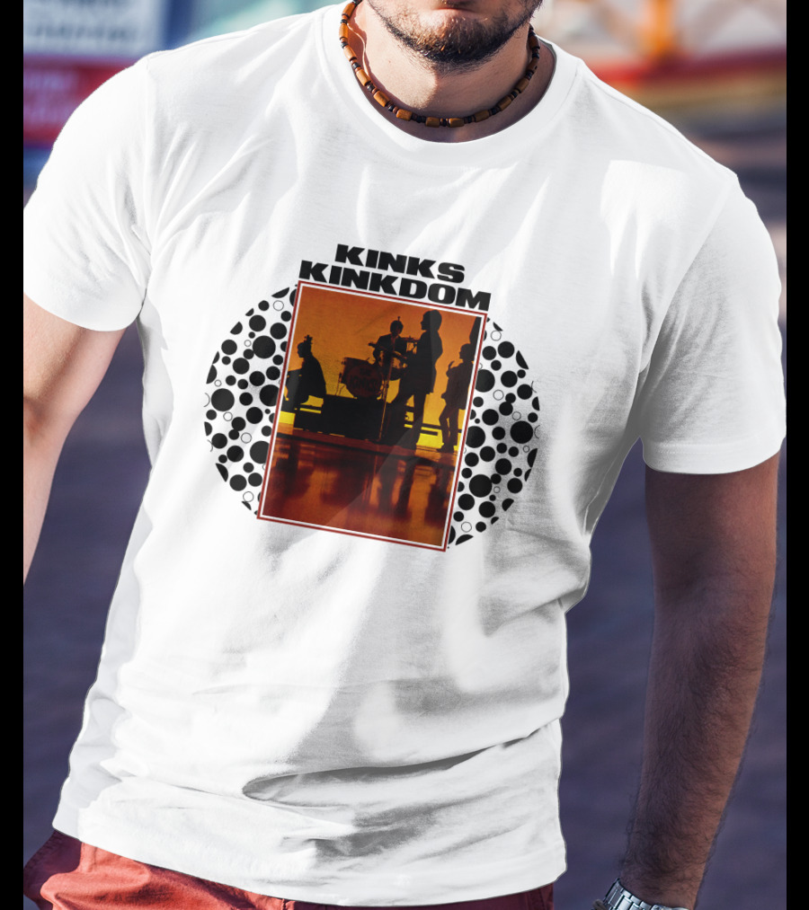 Kinks Kinkdom TKK 08 Band Silhouette With Drum Set And Spotted Circles T-Shirt