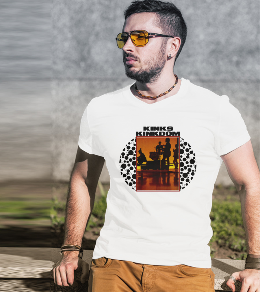 Kinks Kinkdom TKK 08 Band Silhouette With Drum Set And Spotted Circles T-Shirt
