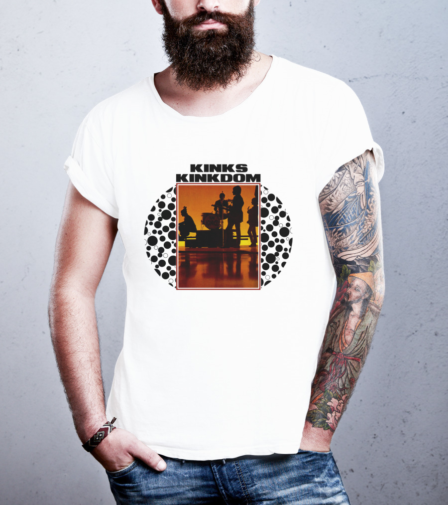 Kinks Kinkdom TKK 08 Band Silhouette With Drum Set And Spotted Circles T-Shirt