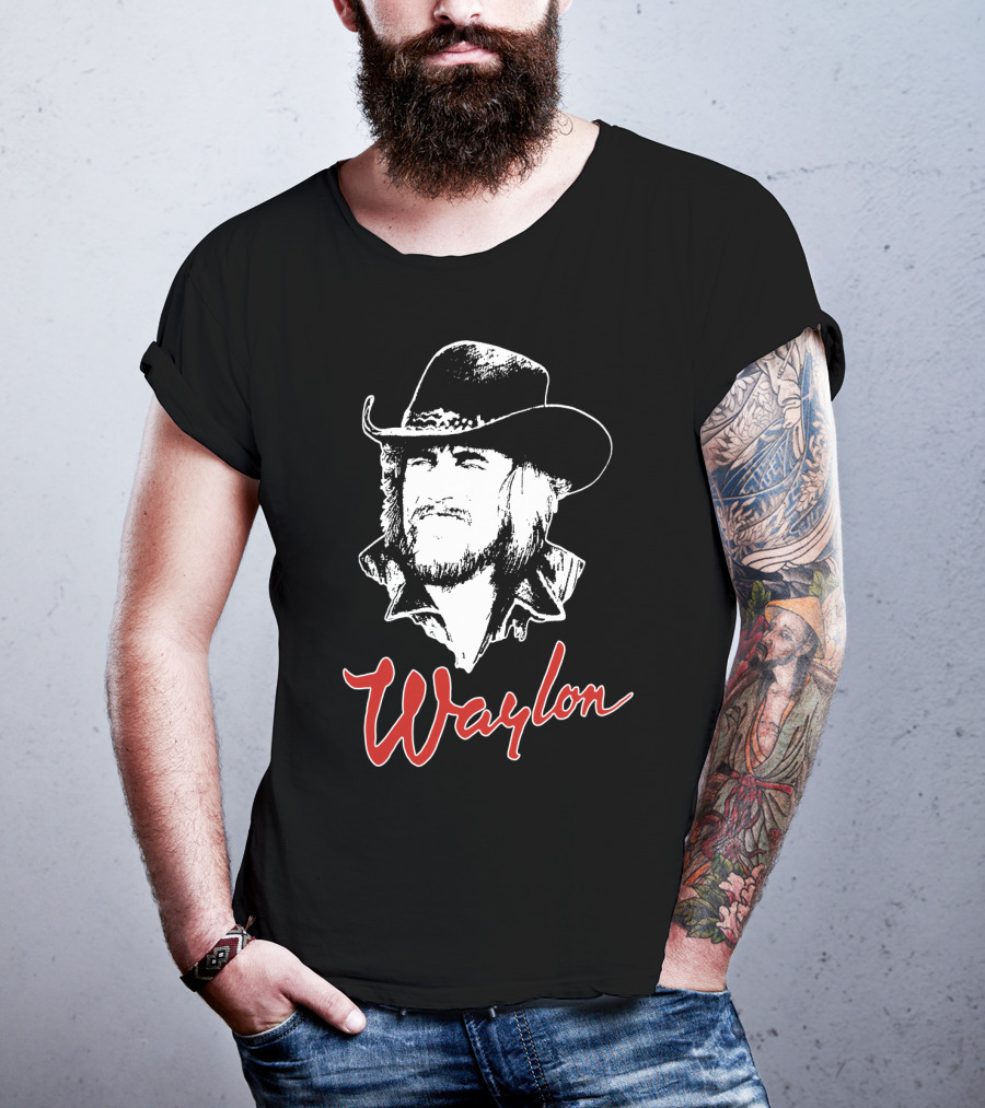 Waylon Jennings Cowboy Hat Illustration T-Shirt