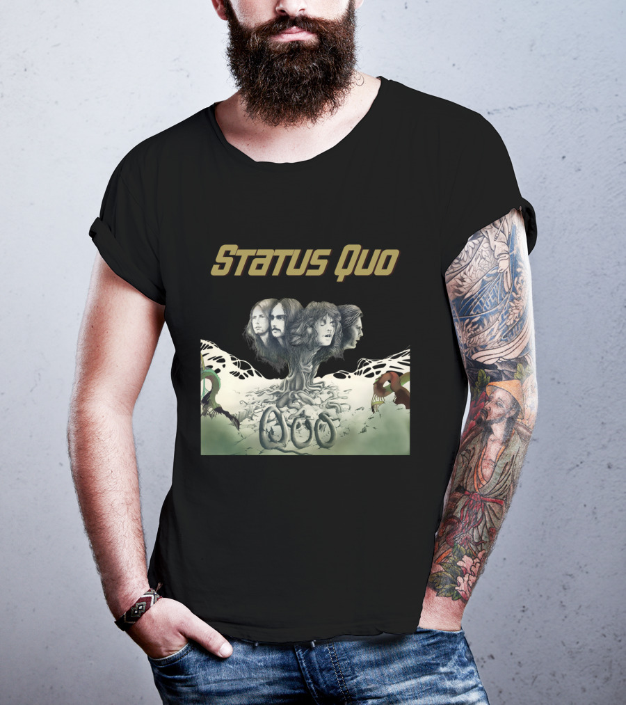 Status Quo Band Faces Tree Imagery With Members' Portraits T-Shirt
