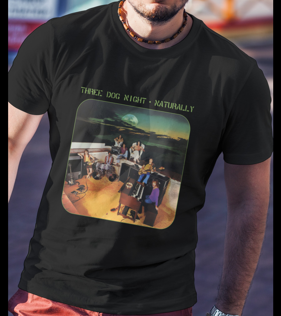 Three Dog Night Naturally Album Cover Moonlit Rooftop Band Scene T-Shirt