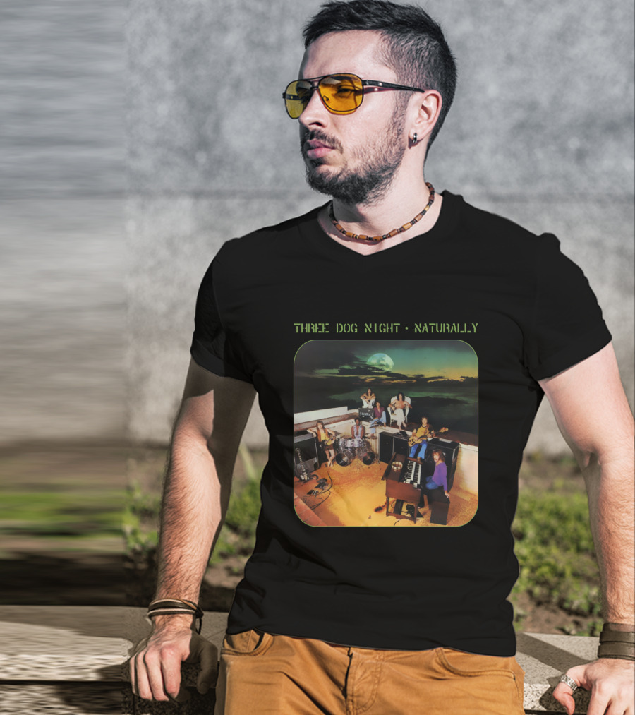 Three Dog Night Naturally Album Cover Moonlit Rooftop Band Scene T-Shirt