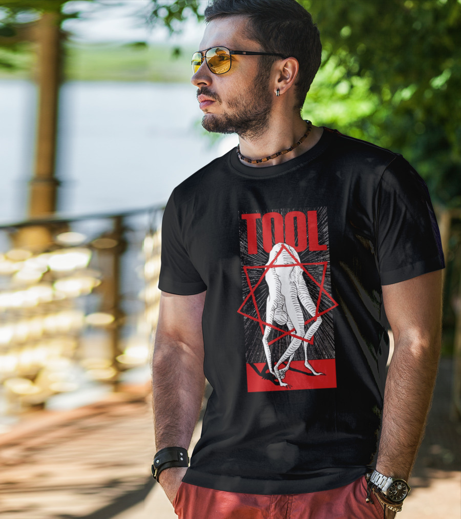 Tool Six-Legged Figure With Geometric Red Star On Black And Red Abstract T-Shirt