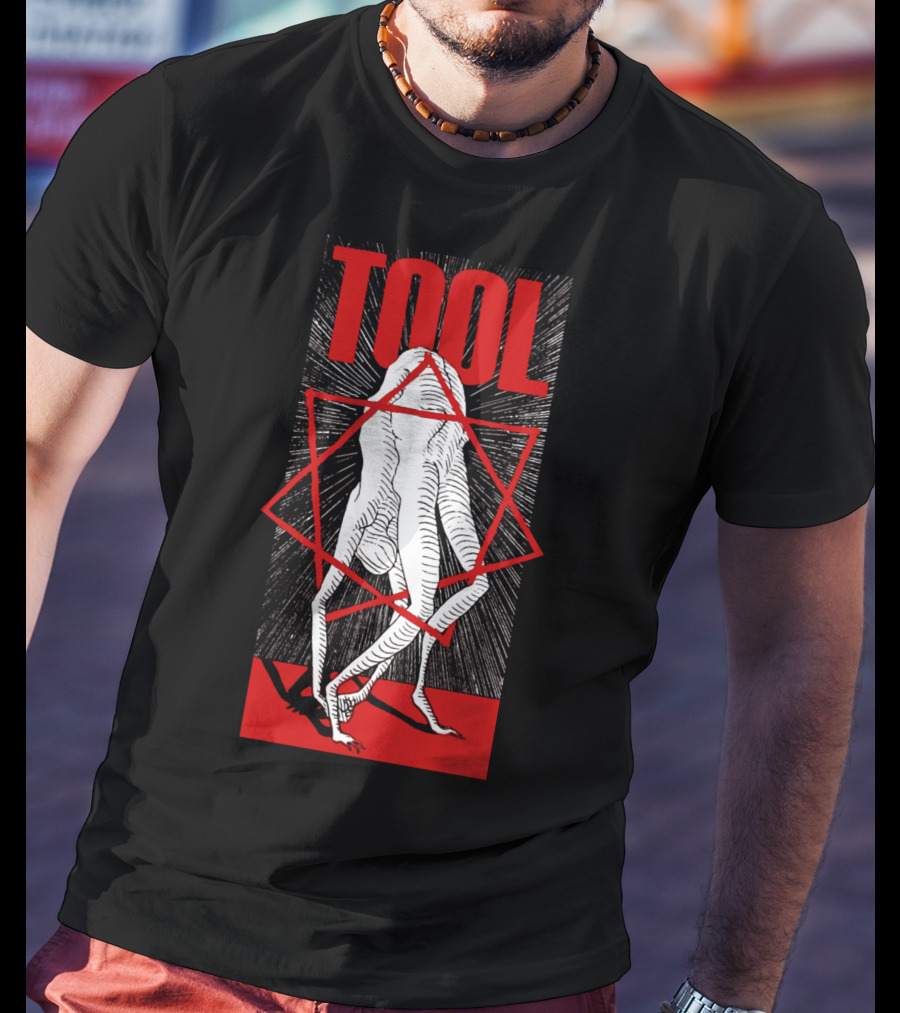 Tool Six-Legged Figure With Geometric Red Star On Black And Red Abstract T-Shirt