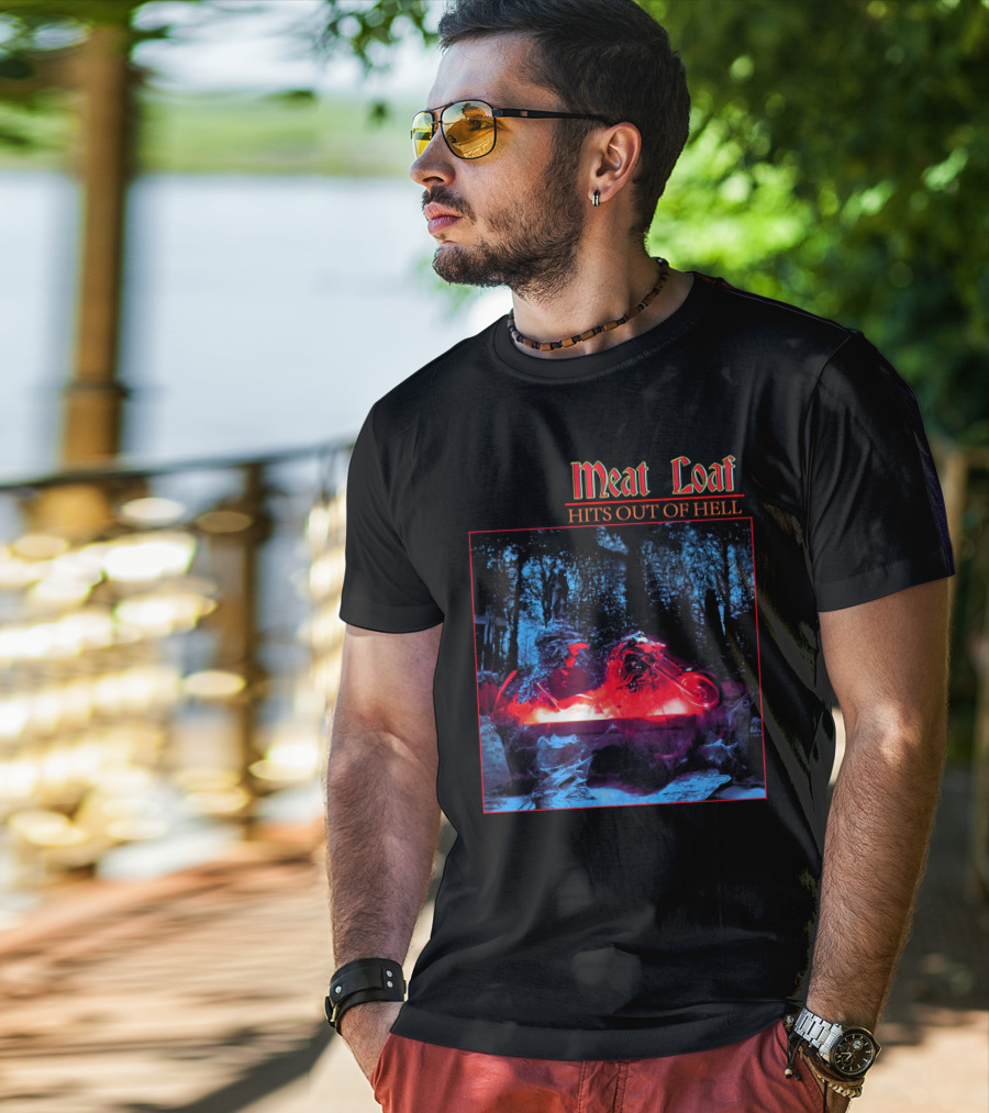 Meat Loaf Hits Out Of Hell Motorcycle Forest Scene T-Shirt