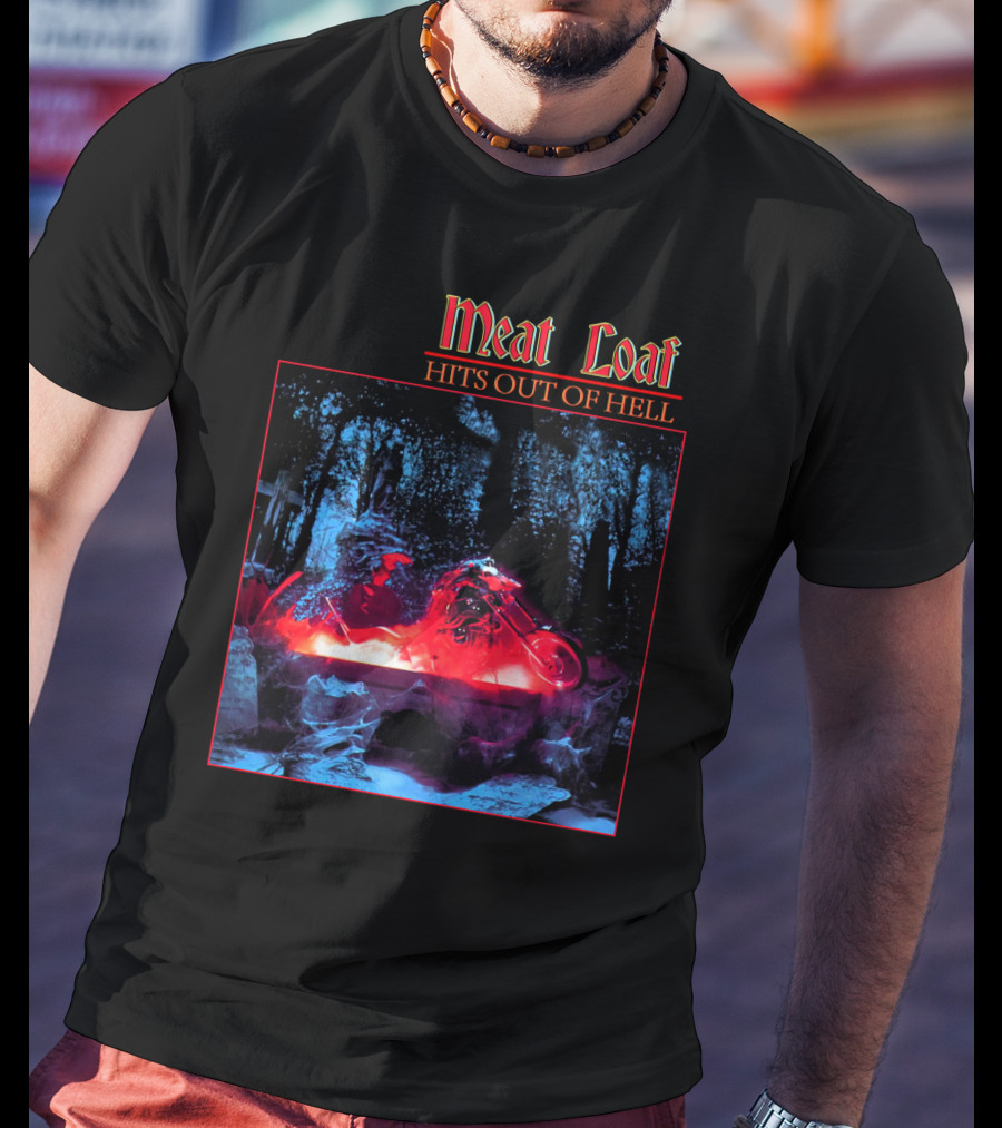 Meat Loaf Hits Out Of Hell Motorcycle Forest Scene T-Shirt