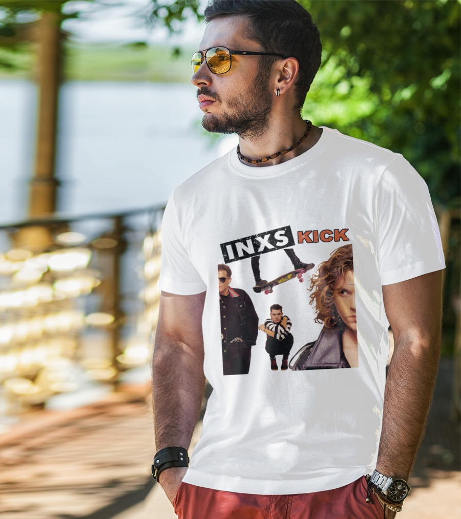INXS Kick Album Cover Skateboard And Band Members T-Shirt