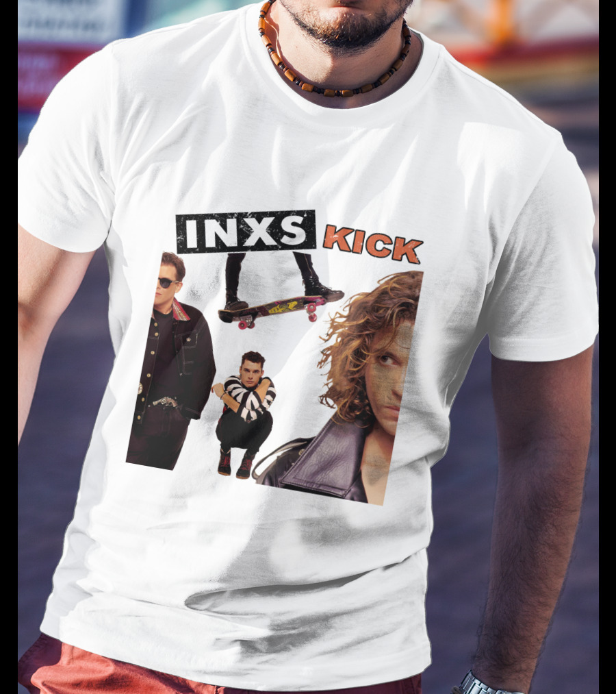 INXS Kick Album Cover Skateboard And Band Members T-Shirt