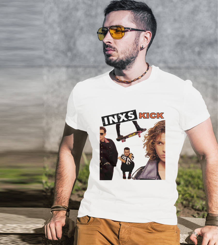 INXS Kick Album Cover Skateboard And Band Members T-Shirt