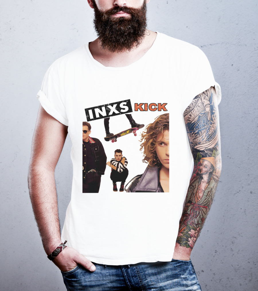 INXS Kick Album Cover Skateboard And Band Members T-Shirt