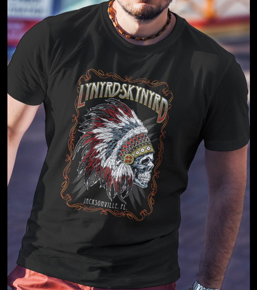 Lynyrd Skynyrd Jacksonville Fl Native Headdress Skull T-Shirt