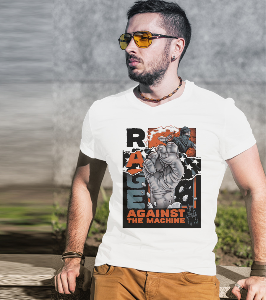 Rage Against The Machine Raised Fist With Stars And Protest T-Shirt