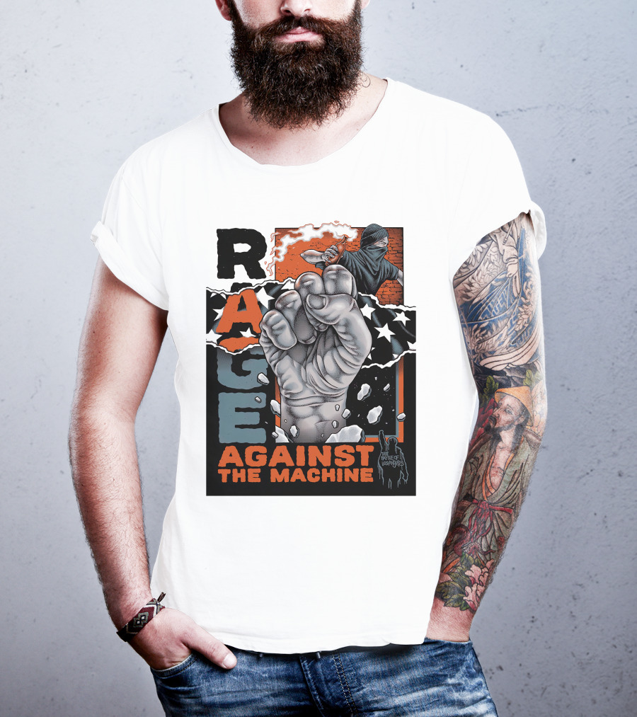 Rage Against The Machine Raised Fist With Stars And Protest T-Shirt