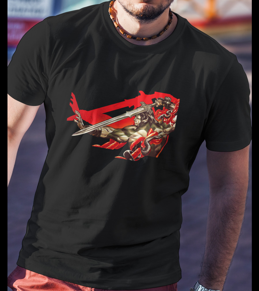 Conan Sword Action With Red Snakes And Warrior T-Shirt