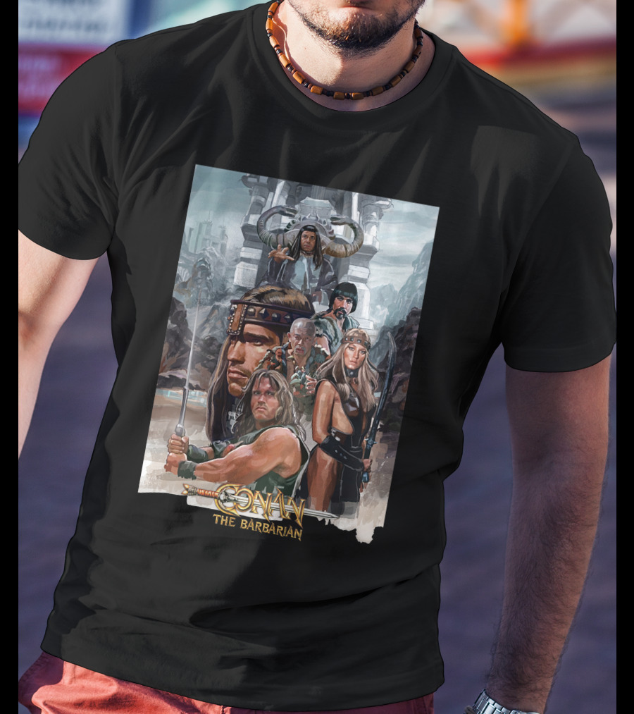 Conan The Barbarian Movie Characters Collage - Sword And Fortress T-Shirt