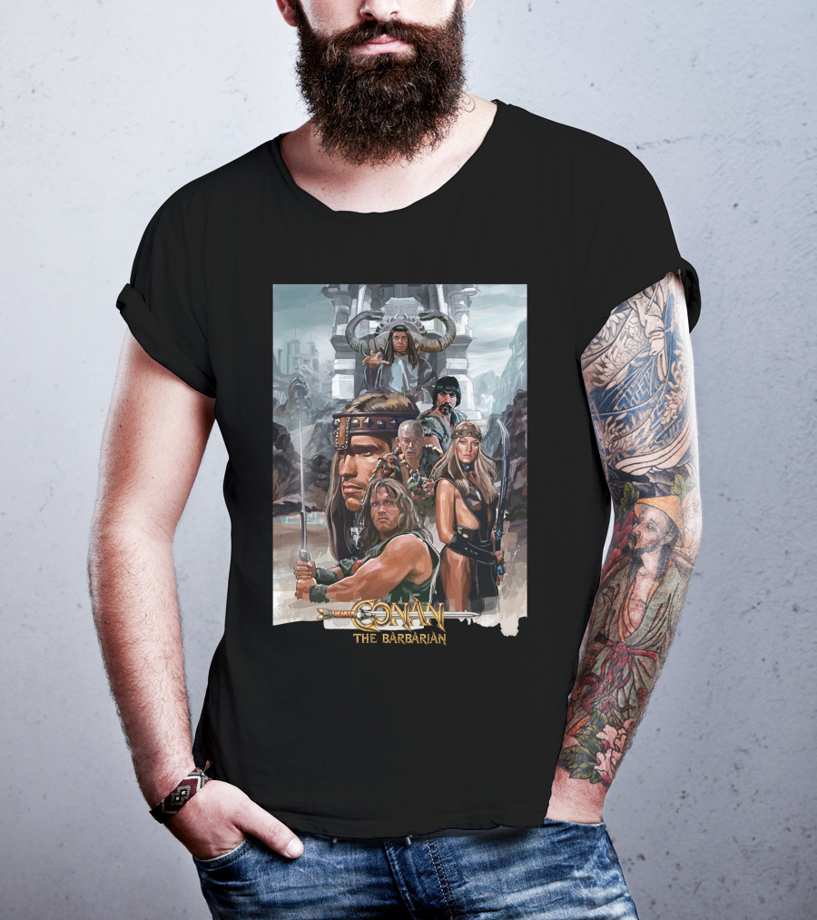 Conan The Barbarian Movie Characters Collage - Sword And Fortress T-Shirt