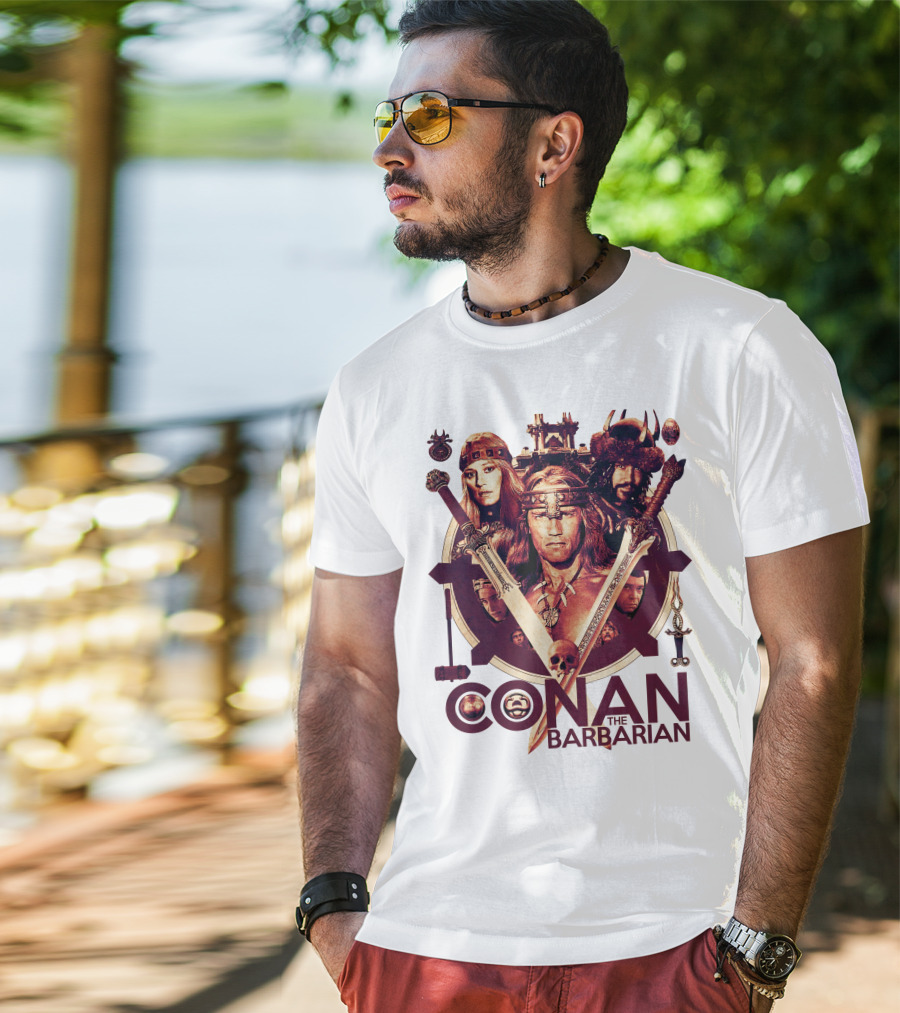 Conan The Barbarian Warrior Circle With Swords And Characters T-Shirt