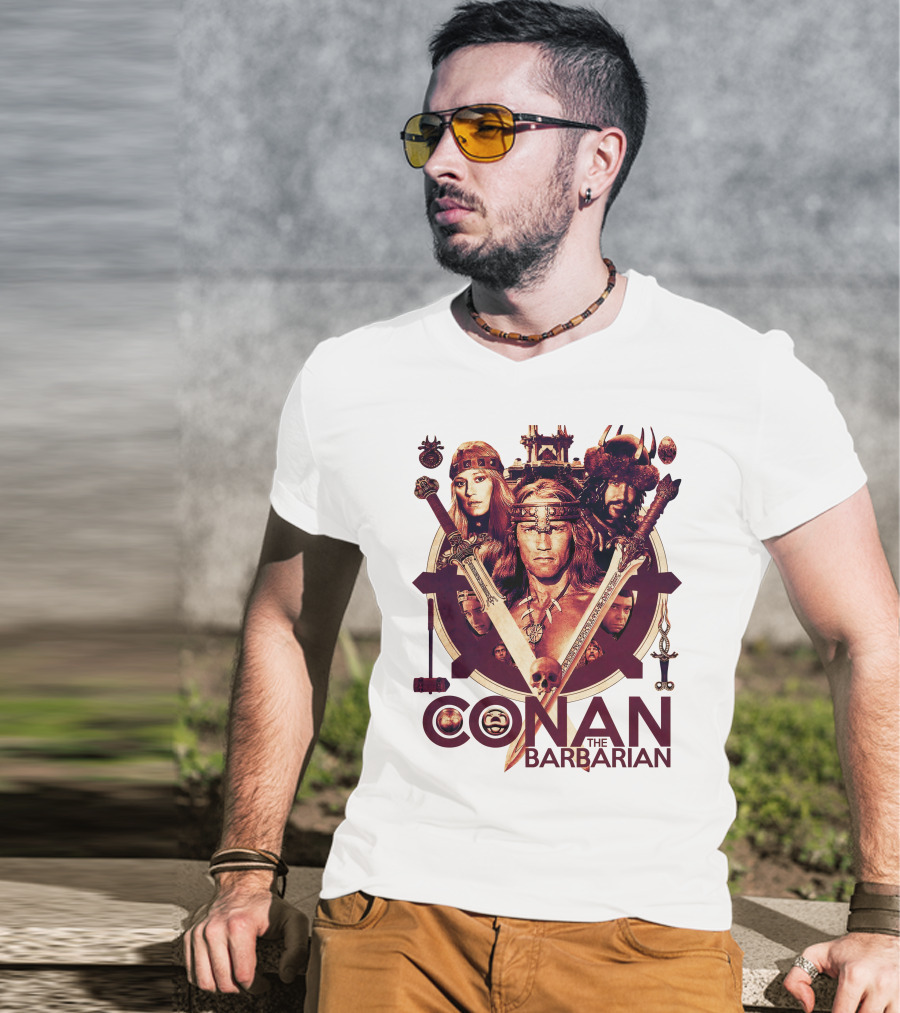 Conan The Barbarian Warrior Circle With Swords And Characters T-Shirt