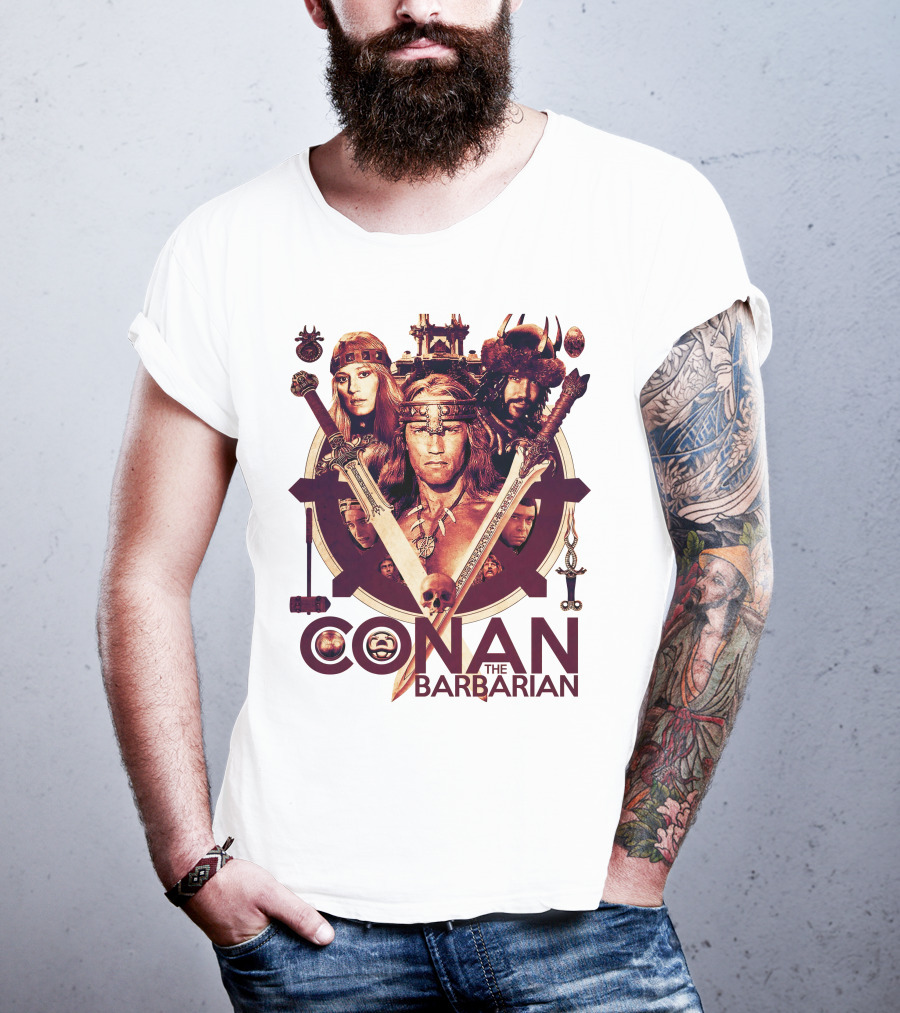 Conan The Barbarian Warrior Circle With Swords And Characters T-Shirt
