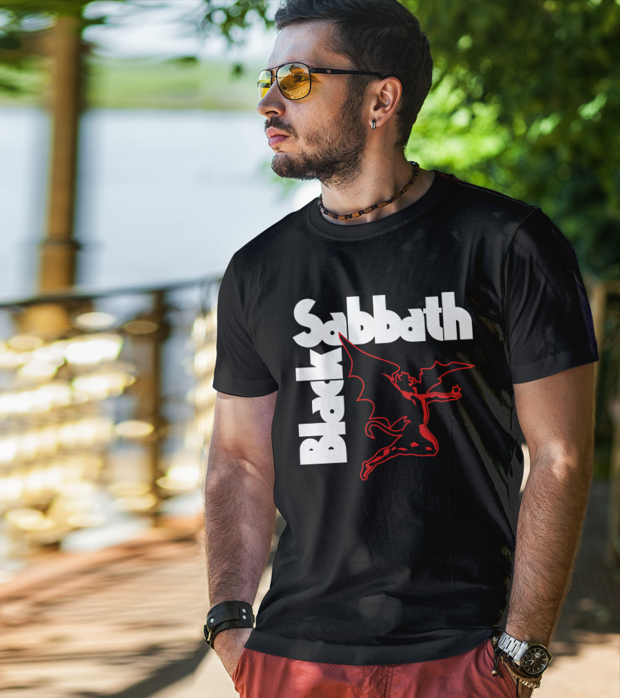 Black Sabbath Logo With Red Winged Figure T-Shirt
