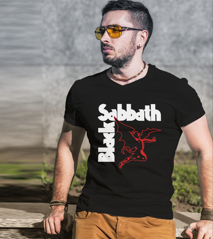 Black Sabbath Logo With Red Winged Figure T-Shirt