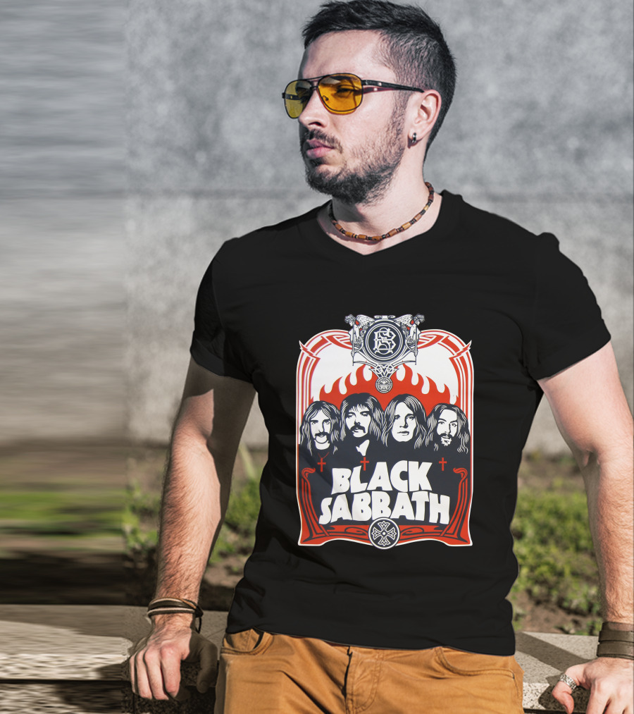 Black Sabbath Vintage Style Band Portrait With Gothic Symbolism T-Shirt