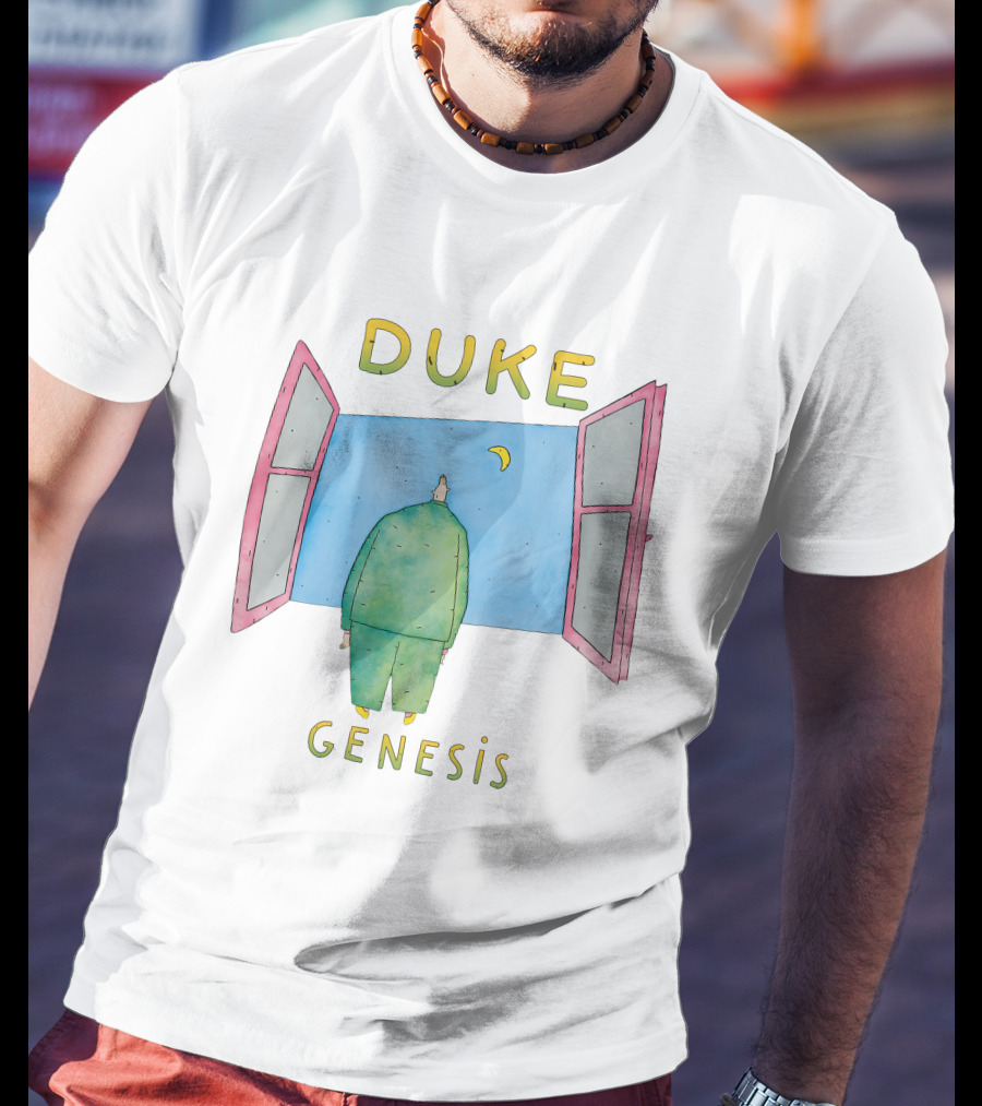 Duke Genesis Album Artwork Blue Figurine With Open Window And Crescent Moon T-Shirt