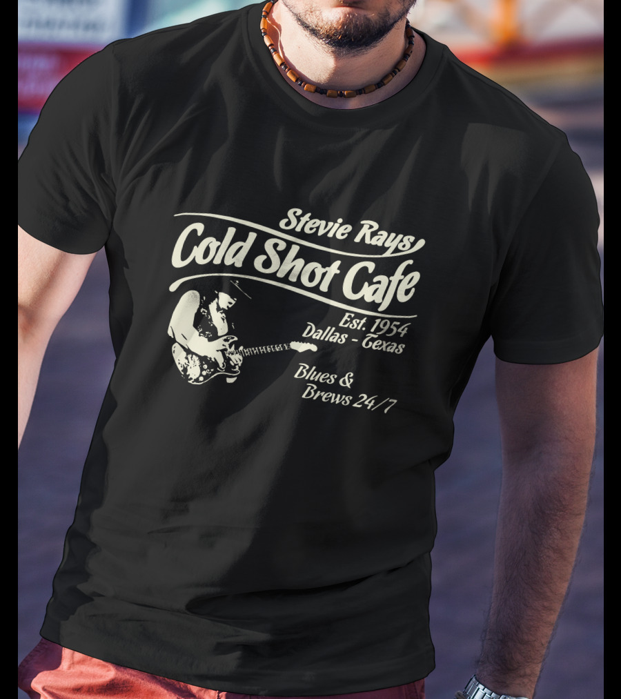 Stevie Rays Cold Shot Cafe Est. 1954 Dallas Texas Blues & Brews 24/7 T-Shirt