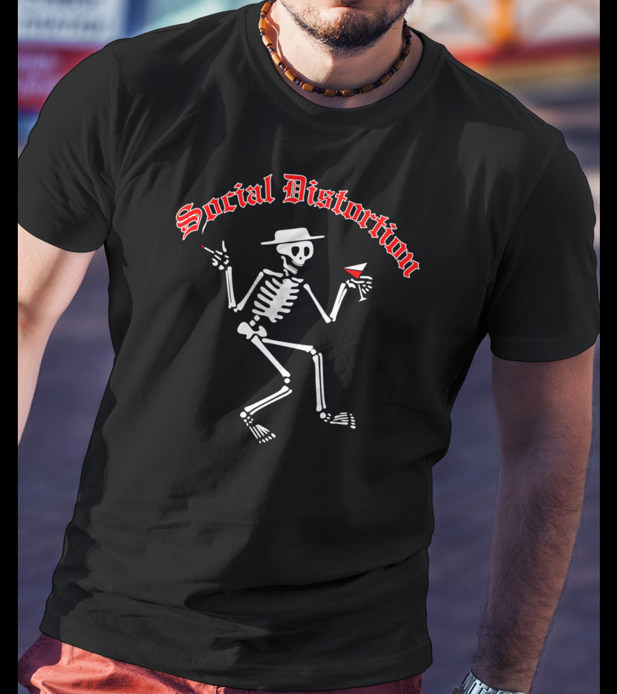 Social Distortion Dancing Skeleton With Hat And Drink T-Shirt