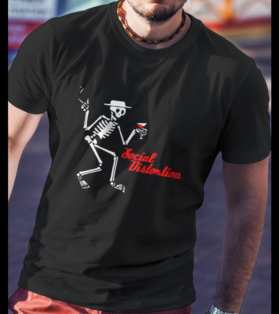 Sdt 17 Social Distortion Skeleton Smoking And Drinking Martini T-Shirt