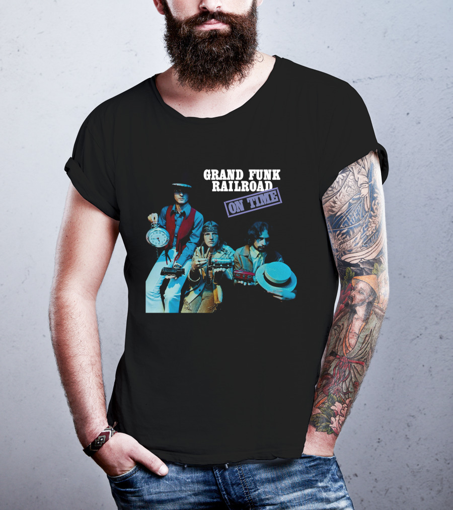 Grand Funk Railroad On Time Album Cover Clock Band Members T-Shirt