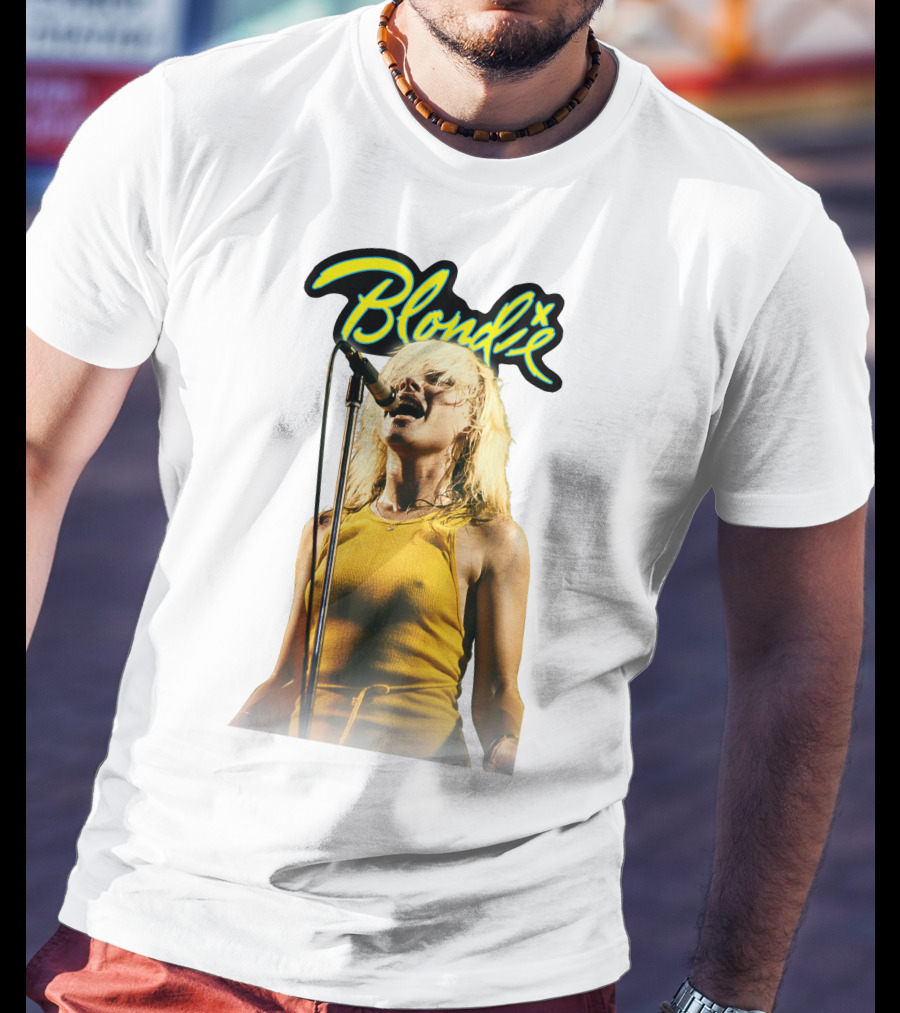 Blondie Live Performance Microphone Yellow Dress T-Shirt