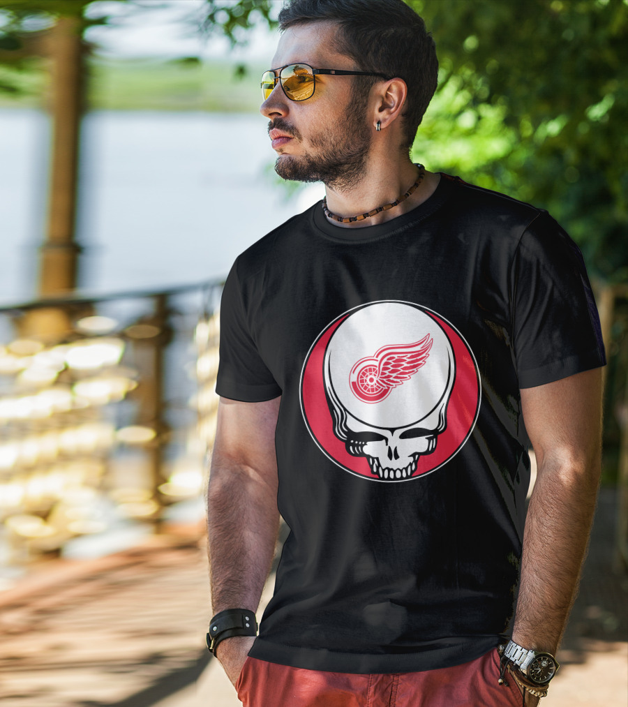 Detroit Red Wings Grateful Dead Skull T-Shirt