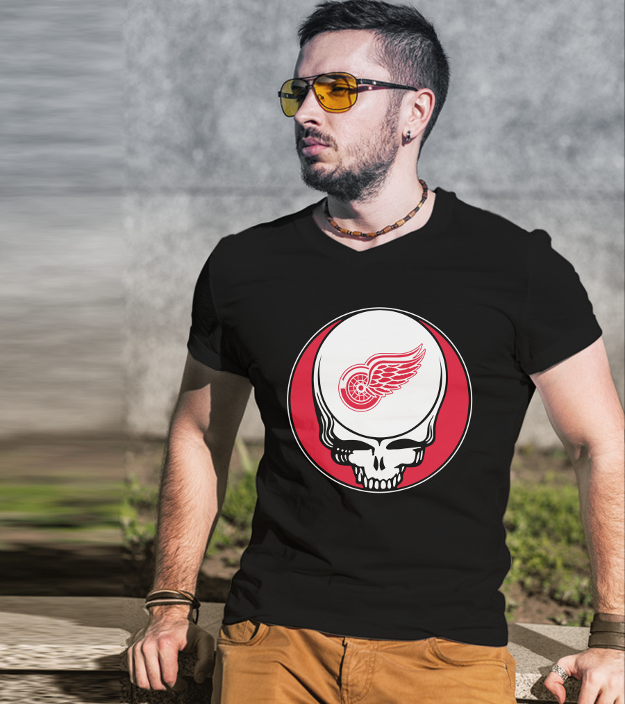 Detroit Red Wings Grateful Dead Skull T-Shirt