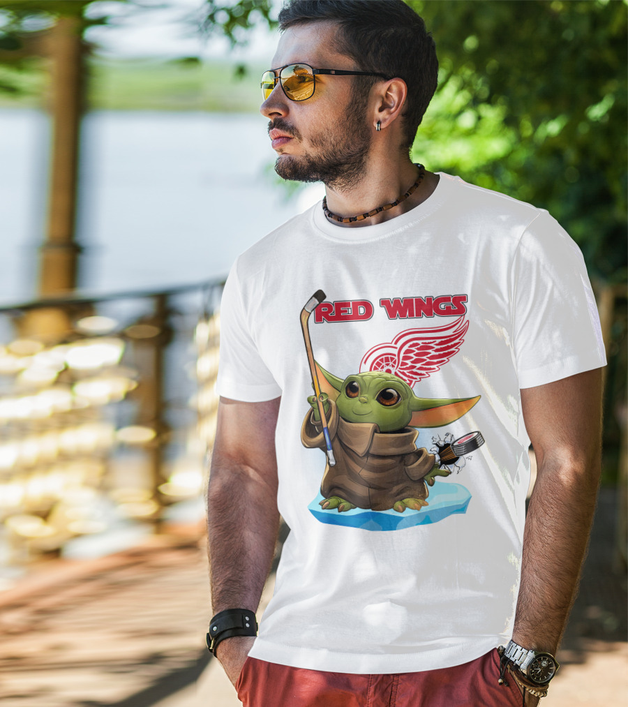 Baby Yoda Hockey Detroit Red Wings T-Shirt