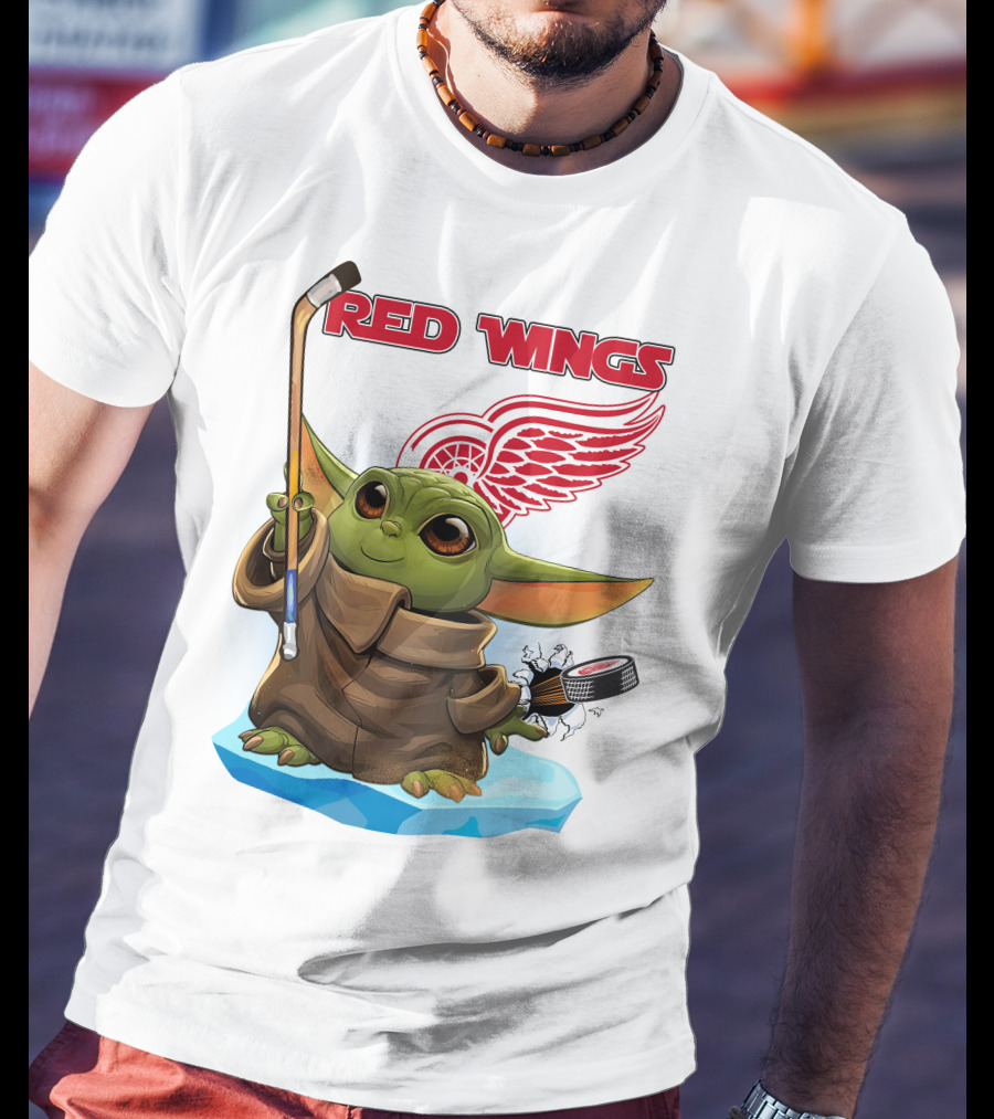 Baby Yoda Hockey Detroit Red Wings T-Shirt