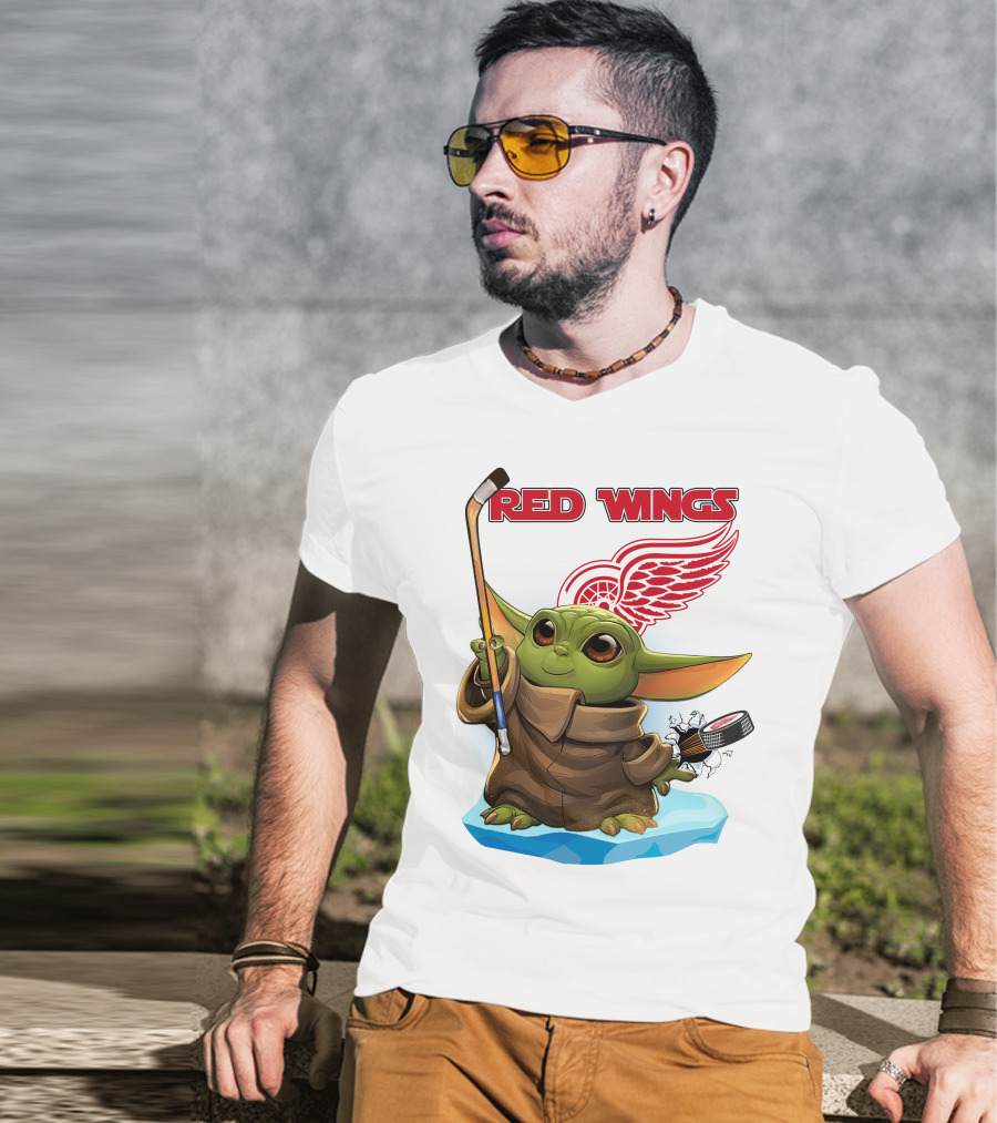 Baby Yoda Hockey Detroit Red Wings T-Shirt