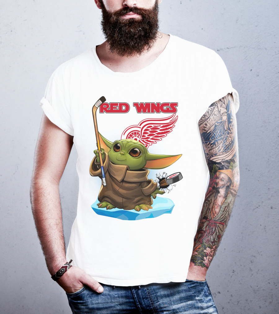 Baby Yoda Hockey Detroit Red Wings T-Shirt