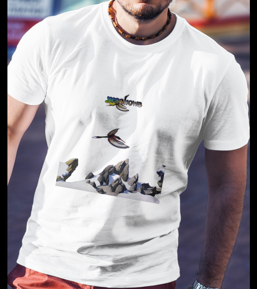 Yes W Flock Of Birds Over Snowy Mountain Peaks T-Shirt