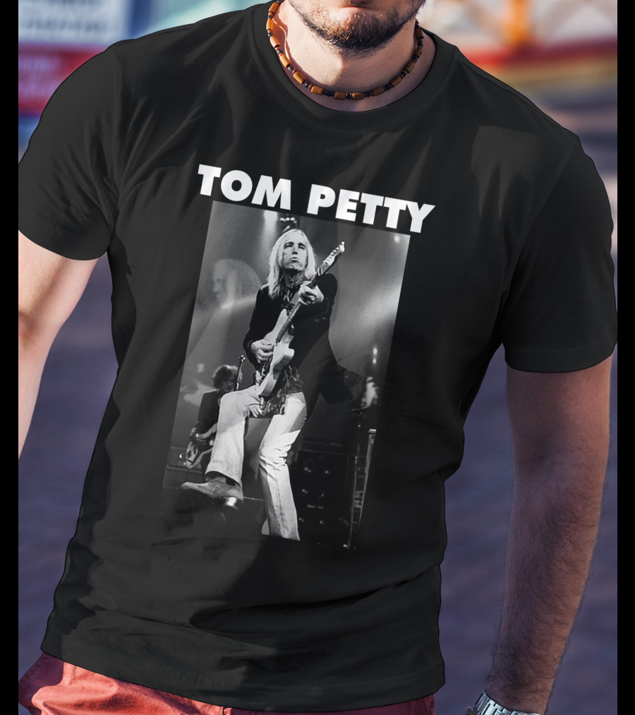 Tom Petty Rock Legend Performance Black And White T-Shirt